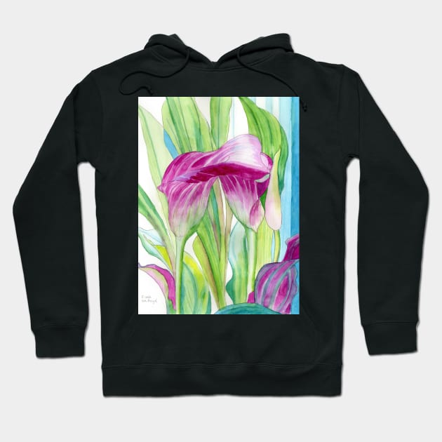 Pink Calla lilies watercolour painting Hoodie by esvb